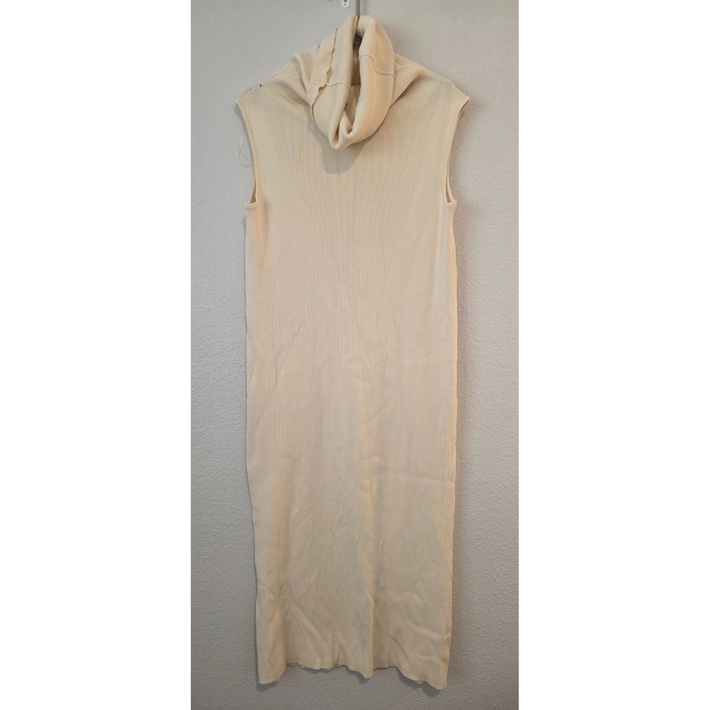 Zara Turtleneck Midi Dress Women's‎ Medium Cream Ribbed Sleeveless Fall Classic